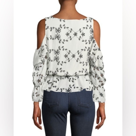 JOIE Carlyton Floral-Eyelet Cold-Shoulder Silk Top- Size Small - Picture 3 of 8